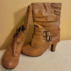 Tan/Cognac Mid-Calf Boots Heeled size 7.5